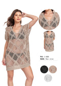 Women Crochet Beach Cover Up Hollow Out Swimwear Cover-Up Knitted Bikini Cover Up V-Neck Beach Dress Summer Swimsuit Coverup